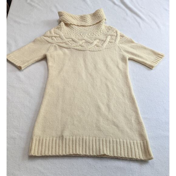 Theory‎ Dress Small Turtleneck Short Sleeve Sweater Ivory Wool Cashmere Mini - Picture 1 of 10
